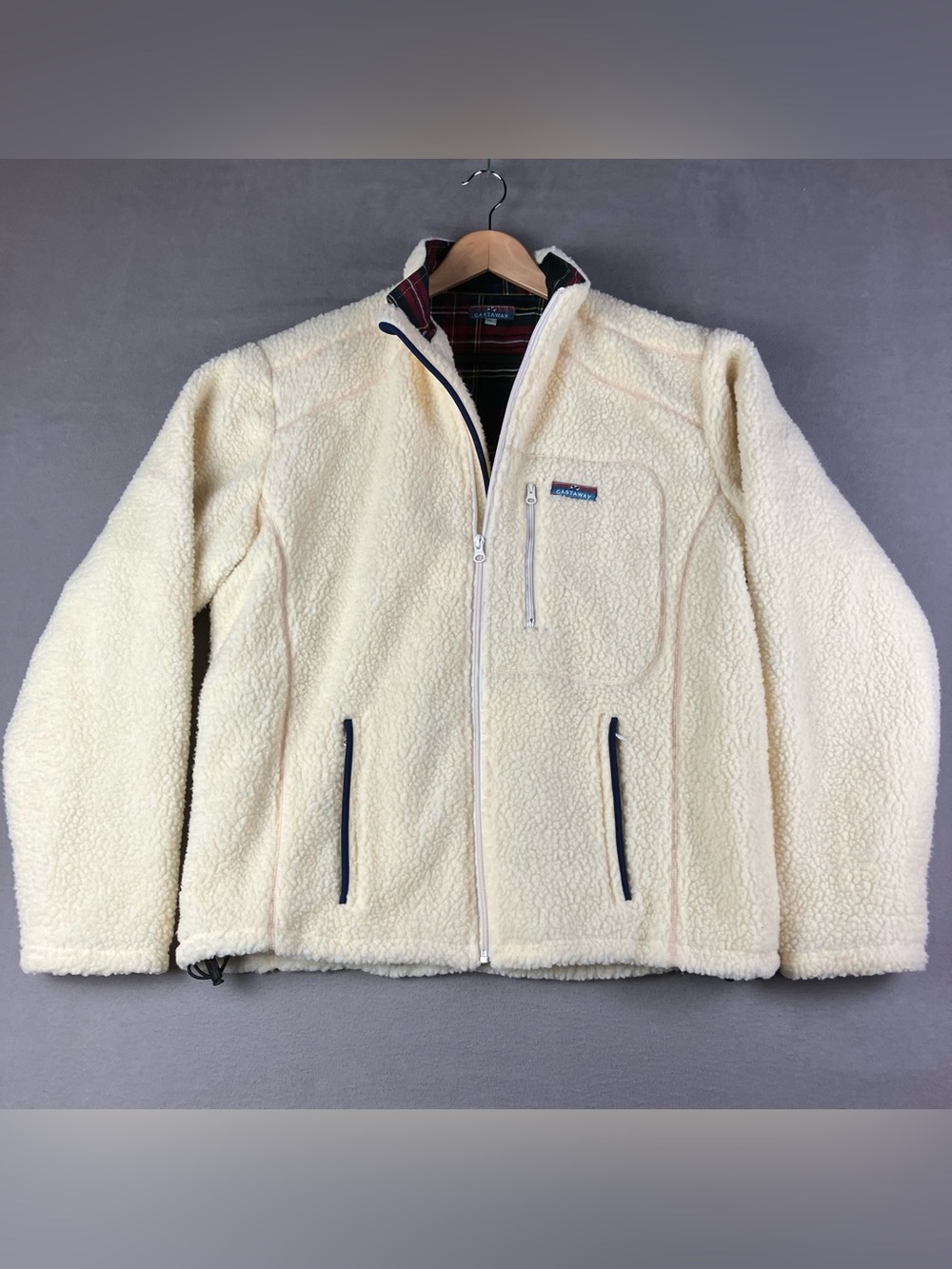 Castaway Nantucket Men’s Size M Fleece Pile Full Zip Jacket Cream White. In good